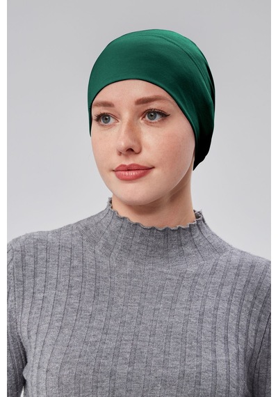 Sonbaharmoda Kadın Tesettür Hazır Pratik Geçmeli Bone Lastikli Kaymaz Yeşil Zümrüt Yeşili