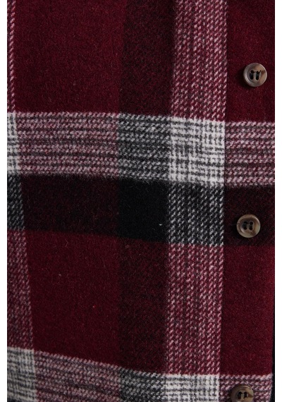 Tudors Erkek Slim Fit Dar Kesim Kareli Kışlık Oduncu Gömlek-42349 Bordo