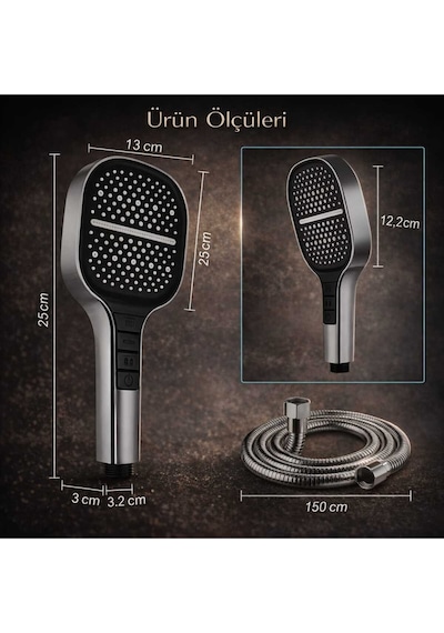 Banyo Duş Başlığı Set Ağır Malzeme Lüx Duş Başlığı Gri Plastik Diğer
