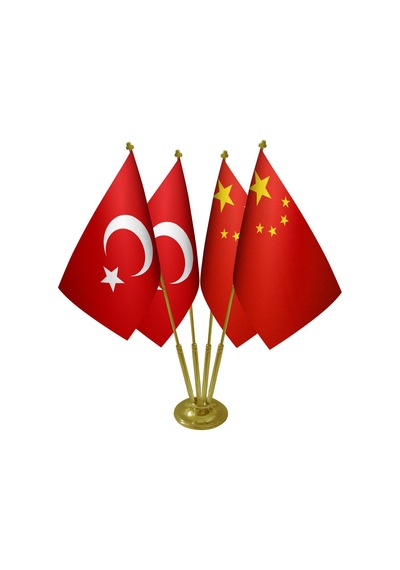 Masa Üstü Çin Bayrağı Türk Bayrağı Dörtlü Pirinç Direk Masa Bayra
