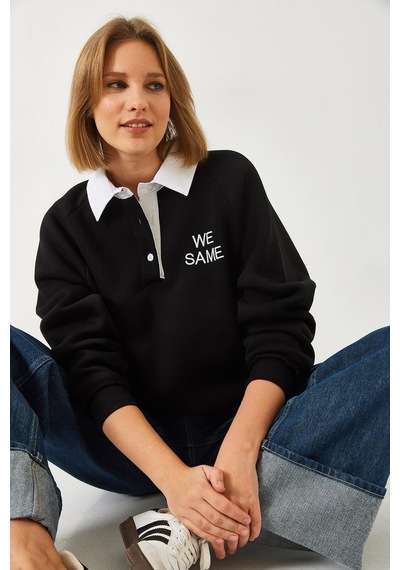 Shade Kadın Polo Yaka Üç İplik Şardonlu Sweatshirt 2069 60261149 - Siyah