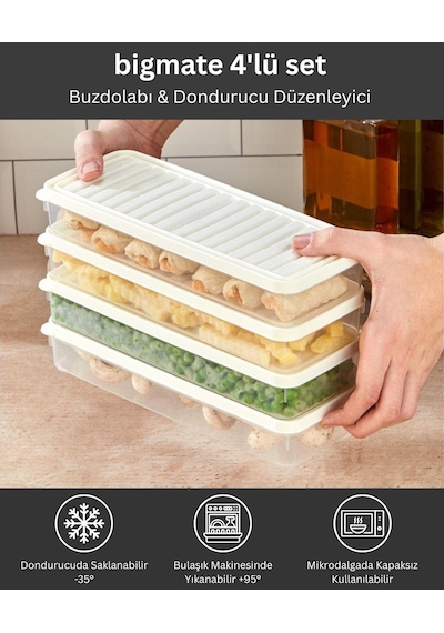 Bigmate Bgmt1515 4'lü Şeffaf Saklama Kabı 4x1 Lt Mikrodalga Buzdolabı Ve Dondurucu Uyumlu Düzenleyici Krem