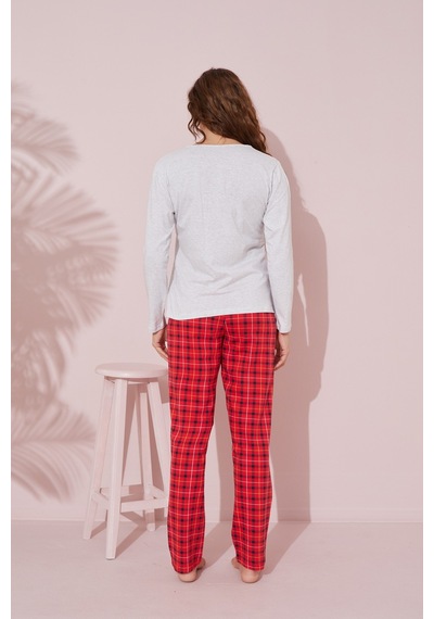 Siyah İnci Pamuklu Örme Pijama Takım 24240147 Bej Melanj