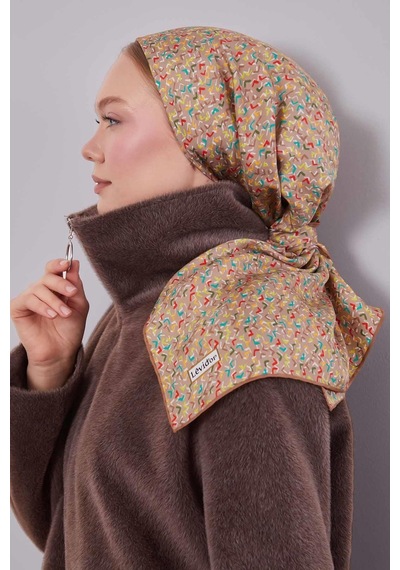 Levidor Mini Yazı Detayi Twill İpek Eşarp-0926 Sütlü Kahve