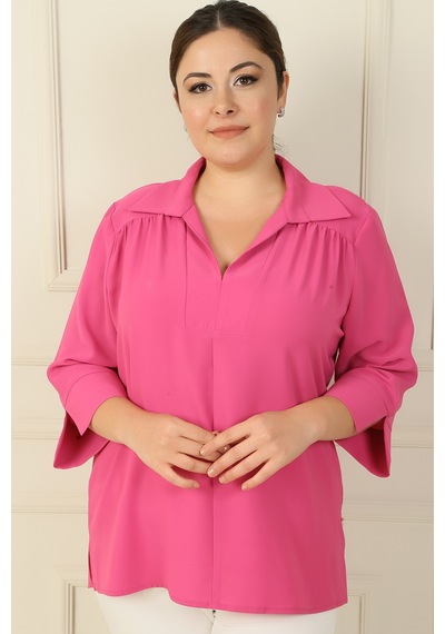 By Saygı Polo Yaka Çeyrek Kol B.b. Bluz Fuşya