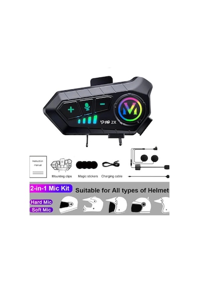 Y10 2x Motosiklet Kask İntercom Çift Eşleşme Rgb Işıklı Blu Tdrtr