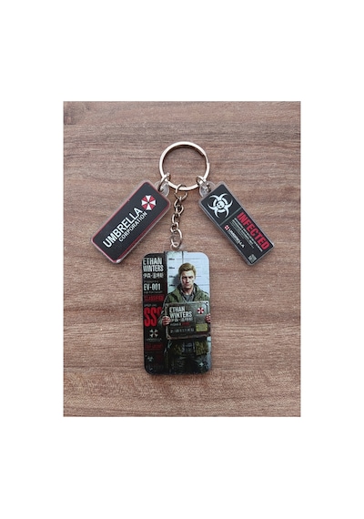 Owl Bag Resident Evil Ethan Winters Karakteri Desenli Acrylic Anahtarlık Çanta Süsü Çok Renkli