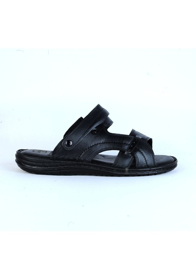 Moda Ayakkabı 01142 Siyah %100 Deri Yazlık Günlük Erkek Terlik 001