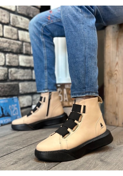 Boa - Ba0142 Bantlı Erkek Yüksek Taban Krem Spor Bot 001