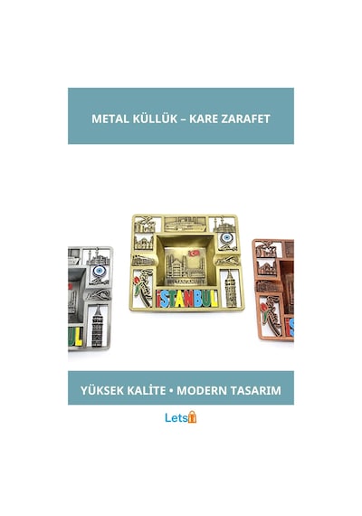 İstanbul Temalı Yüksek Kaliteli Metal Küllük Kare