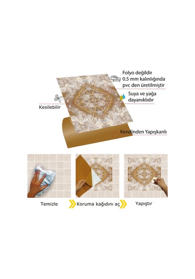 Tink Kendinden Yapışkanlı Mermer 02 Desenli Pvc Karo 30x30 Cm