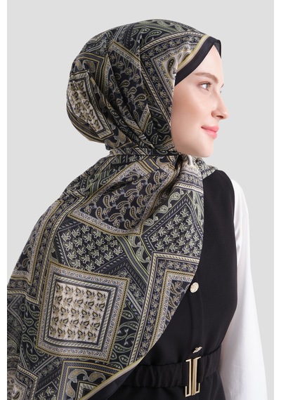 Armine Elegance Pamuk - İpek Şal As464 Siyah-sarı