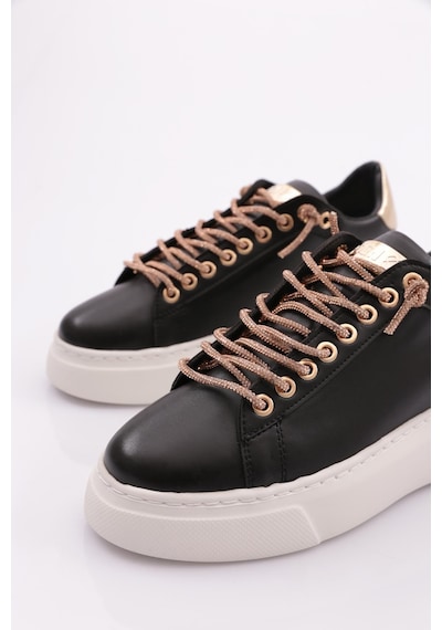 Dgn Es854 Kadin Kalin Taban Silver Taş Bağcikli Sneakers Ayakkabi ES854-2007-R12593 Siyah - Beyaz