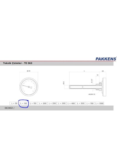 63 MM 300 C Derece 10 Cm Dalma Boylu Pizza Fırın Termometresi Pakkens