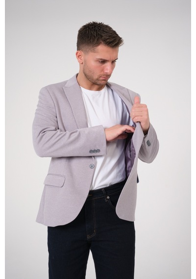 Bonesti Erkek Slim Fit Blazer Ceket Gri Gri Beyaz Noktalı