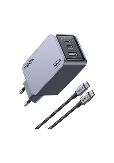 Ugreen Nexode Pro 100w Gan Hızlı Şarj Cihazı Qc Pd 2xusb-c, 1xusb-a, Uzay Grisi -