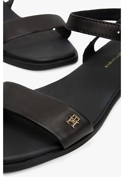 Tommy Hilfiger Kadın Th Ankle Strap Deri Sandalet - Siyah Triple Black
