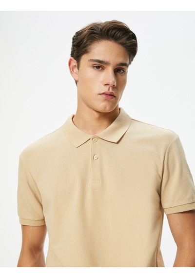 Koton Polo Yaka Tişört Slim Fit Düğmeli Kısa Kollu Bej 4sam10098mk Ekru