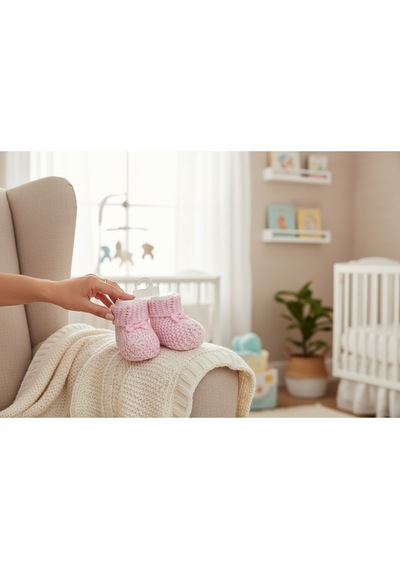 Balbeybi Örgü Triko Yenidoğan Bebek Patiği 0 6 Ay Unisex Ponponsuz Yumuşak Patik Pembe