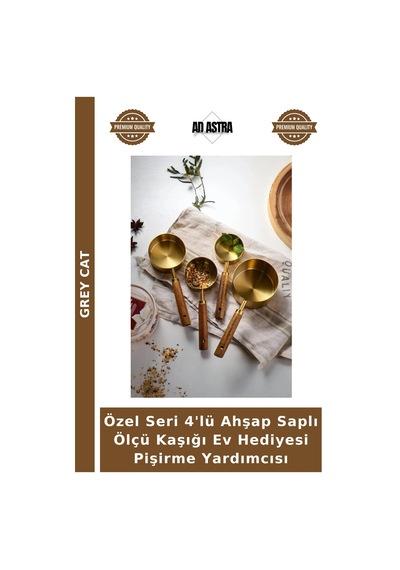 Özel Seri 4'lü Ahşap Saplı Ölçü Kaşığı Ev Hediyesi Pişirme Yardımcısı Çok Renkli