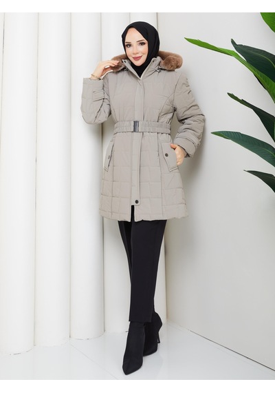 Eslemnur Nova Kumaş Şişme Mont 85cm Vizon