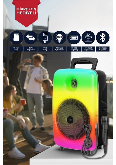 Gts-1802 Speaker Büyük Boy Işıklı Bluetooth Hoparlör 8 İnç Karaoke Mikrofon  Partiboy /aux/sd