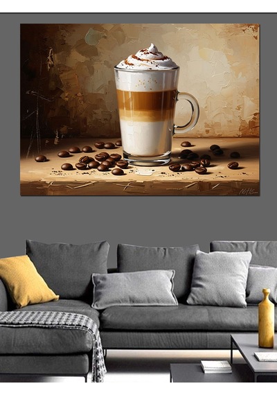 Ahşap Tablo Sütlü Köpüklü Kahve Latte Bardağı