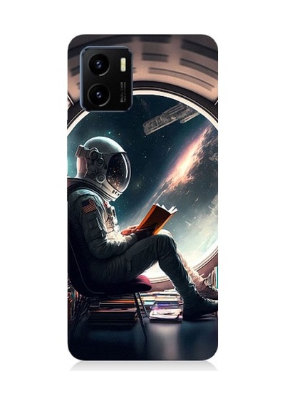 Vivo Y15s Uyumlu Kitap Ve Astronot Desenli Silikon Kılıf