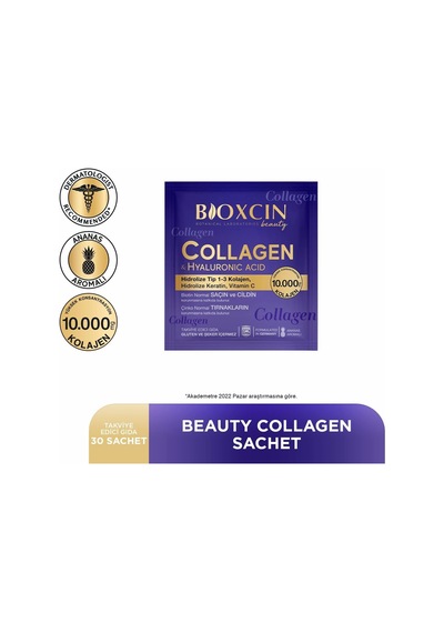 Beauty Collagen 30 Saşe 10.000 Mg Tip 1 Tip 3 Hidrolize Kolajen, Hyaluronik Asit, Vitamin C Ve Biotin İçeren Takviye Edici Gıda 2 Paketi