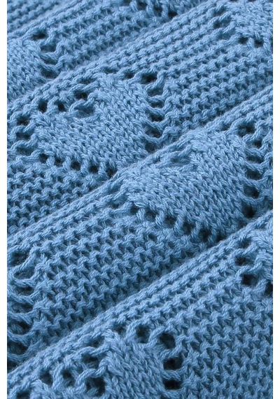 Kız Ve Erkek Bebek Için Triko Örgü Bebek Battaniyesi 90cm X110cm Basic Kalpler Mavi Mavi