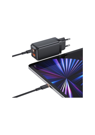 Usams T47 Cc153 65w Dual-port Super Si Hızlı Şarj Dizüstü Bilgisayar Tablet Apple Uyumlu MacBook Siyah