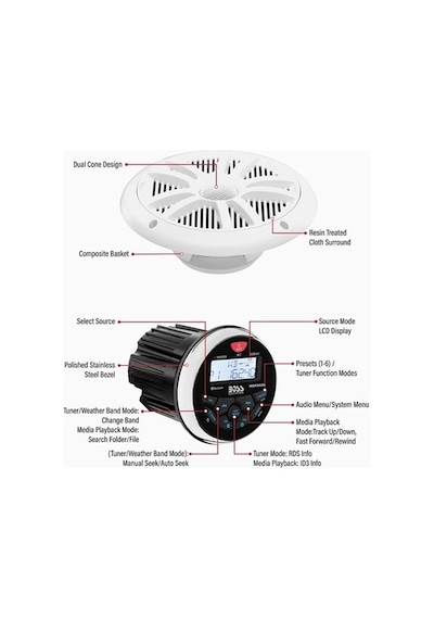 Boss Audio Systems Mckgb350W.6 Usb Aux Girişli Bluetoothlu Hoparlörlü Marin Teyp Seti