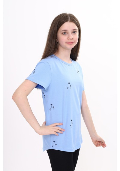 Toontoy Kids Toontoy Kız Çocuk Palmiye Baskılı Tişört Mavi