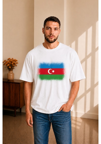 Sngl Tekstil Erkek Oversize Azerbaycan Bayrak Baskılı Kısa Kollu Tişört S M L Xl 2xl Beyaz Sngl Tekstil Erkek Oversize Azerbaycan Bayrak Baskılı Kısa Kollu Tişört S M L Xl 2xl Beyaz
