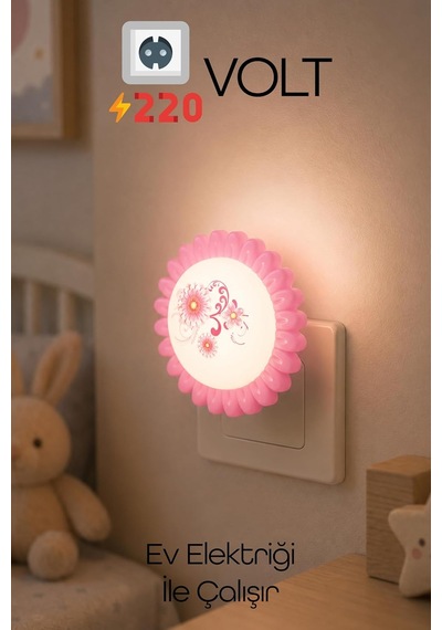 Çiçek Figürlü Gece Lambası On/off Tuşlu Koridor Hol Işığı Uyuma Işığı Pembe Gc09 Diğer