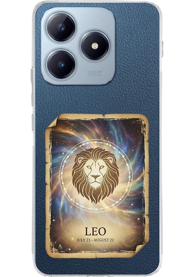 Realme C63 İle Uyumlu Burç Kartları Aslan Tasarımlı Şeffaf Silikon Kılıf Şeffaf