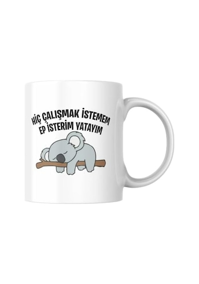 Hiç Çalışmak İstemem Ep İsterim Yatayım Komik Yazılı Kupa Bardak Hediyelik Çay Kahve Kupası Coffee Mug Açık Ahşap