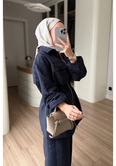 Ka Hijab Dantel Detaylı Takım - Lacivert