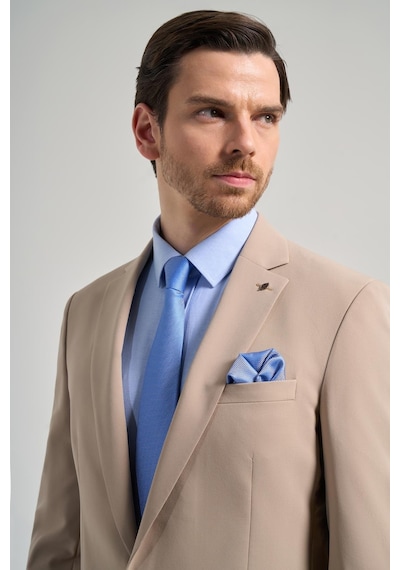 İmza Düz Gabardin Mono Yaka Tam Astar Beli Lastikli Esnek 6 Drop Slim Fit Takım Elbise 1001250155 Koyu Bej