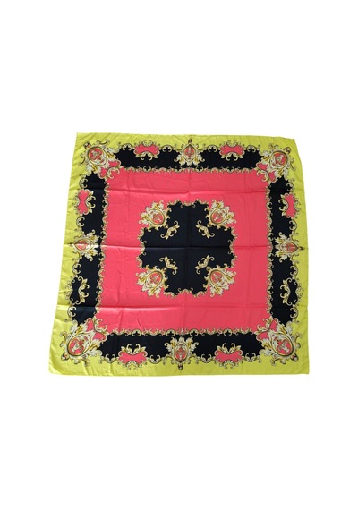Tikitonki Geometrik Çiçek Desenli Saten Sarı Eşarp - 90x90 Pembe Pembe