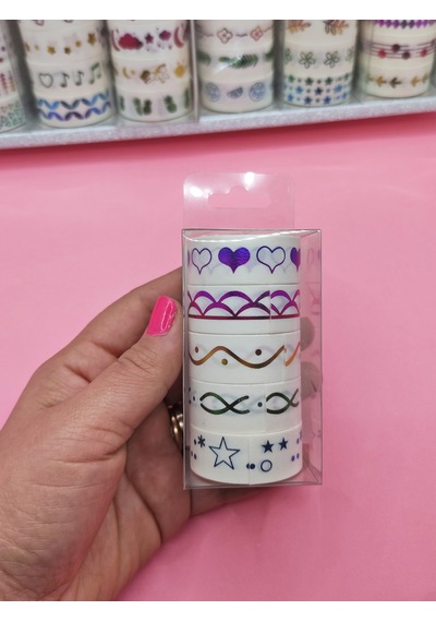 Renkli Yaldızlı Vintage Washi Tape Bant Yapışkanlı Maskeleme Kağıdı 5 Lı - Yıldız
