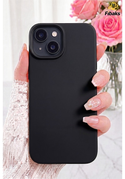 Fibaks iPhone 13/14 Uyumlu Kılıf Kadife Lansman Soft Yumuşak Liquid Silikon Kamera Korumalı Siyah