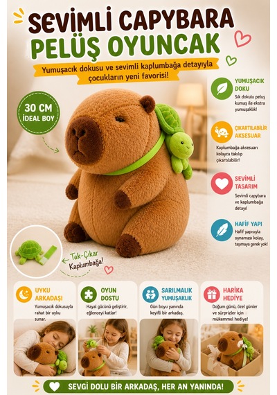 30 Cm Koyu Kahverengi Sırt Çantalı Capybara Peluş Oyuncak Yumuşak Dolgu Sevimli Maskot