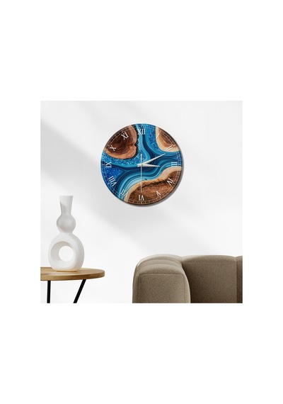 Epoxy Görünümlü Dekoratif Duvar Saati 33 Cm Uv Baskılı Mdf Duvar Saati Mavi