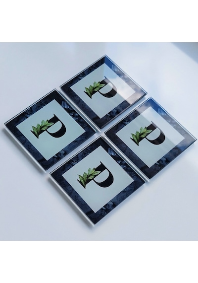 Decorita Cam Bardak Altlığı P Harfli Tasarım 4'lü Takım 10 x 10 CM Çok Renkli