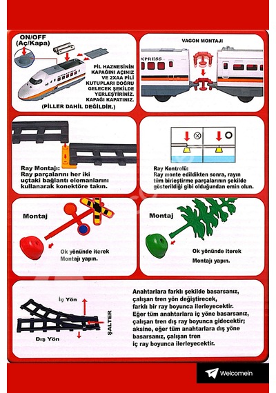 Welcomein 40 Parça Pilli Işıklı 308 Cm Hızlı Tren Seti Şalterli Ve Kavisli Raylı Ağaç Işaretli Oyun Seti