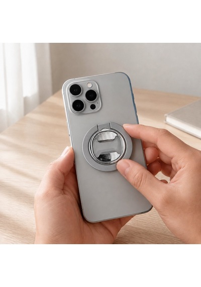 Zore Paris M10 Magnetik Standlı Şişe Açacaklı Ring Telefon Tutucu Gümüş