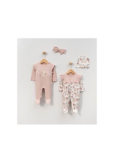Altıntaş Baby %100 Organik Pamuklu Pudra Garden Flowers Kız Bebek 2'li Tulum Takım Seti Garden Pembe Garden Pembe