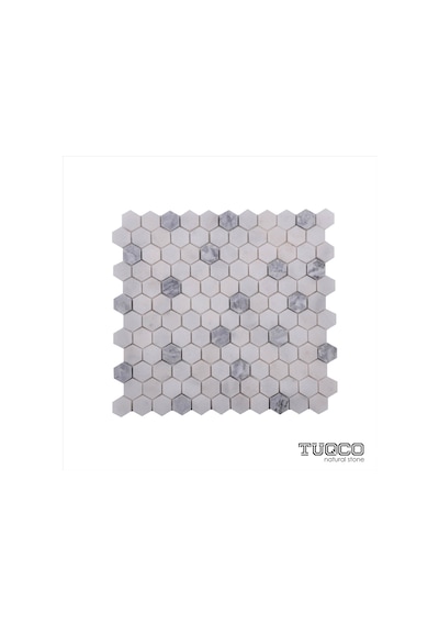 Tuqco Doğaltaş 1" Hexagon Muğla B. - Gümüş Honlu Mermer Mozai