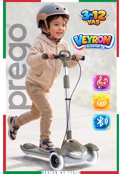 Prego Veyron Bluetoothlu Müzikli Işıklı Çocuk Scooter Katlanabilir - Yükseklik Ayarlı Yeşil